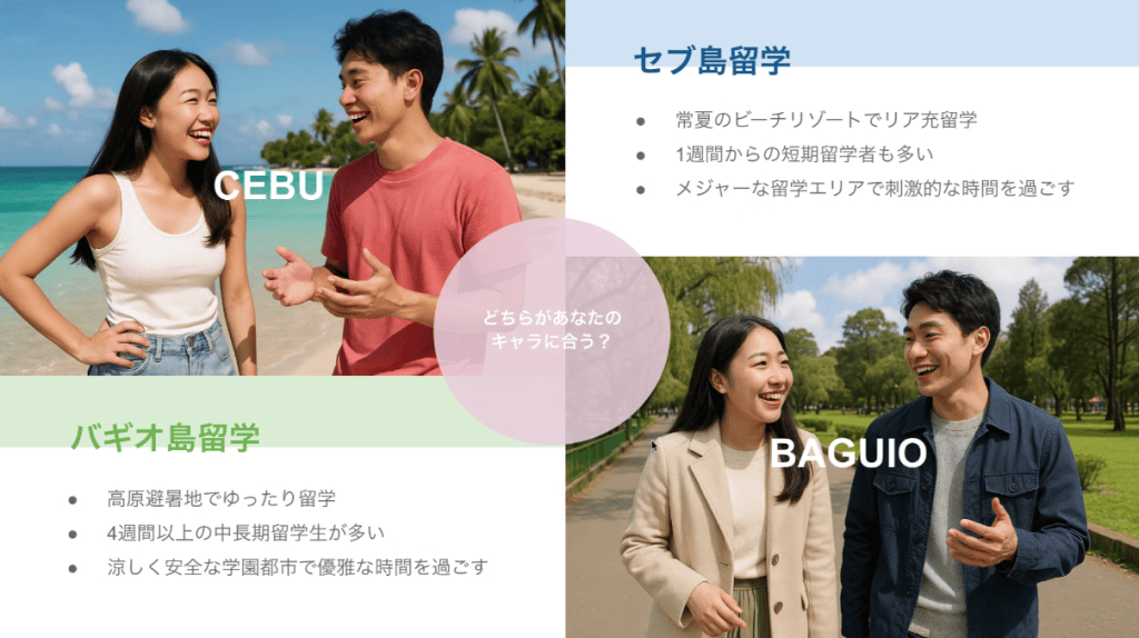 セブ留学とバギオ留学　どちらがあなたのキャラに合う？